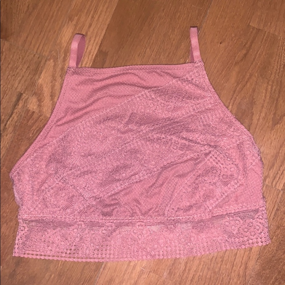 Aerie Floral High Neck Bralette Dusty Rose Size L